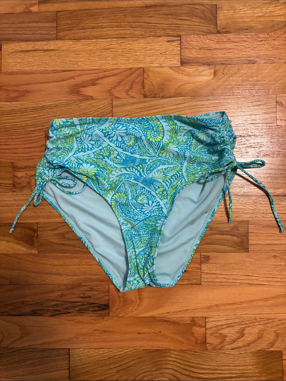 High-Waist Paisley Bikini Bottoms in Blue and Green